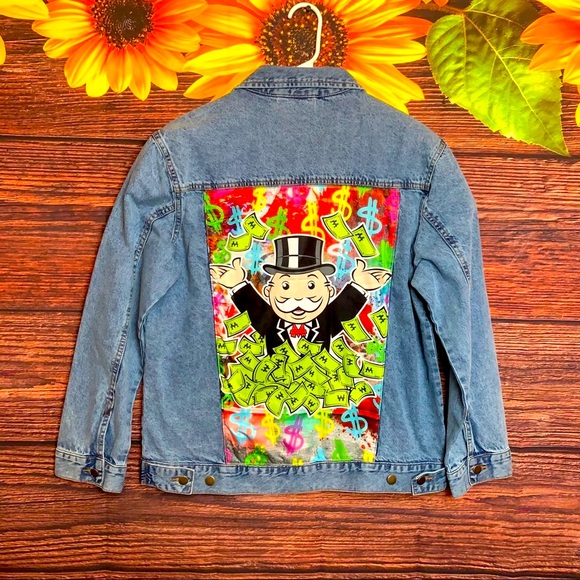 Hasbro Other - ⚡️Official Hasbro Monopoly Denim Jacket Rich Uncle Penny bag⚡️